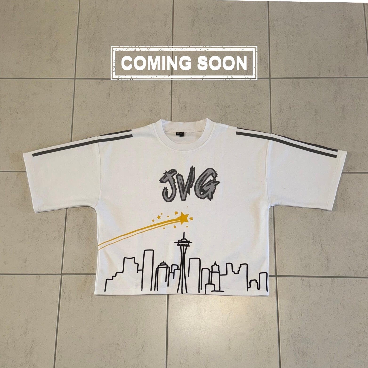 Yellow oversized printed crop city inspired jersey